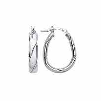Silver Platinum Plate Twist Oval Hoop Earrings