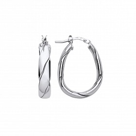 Silver Platinum Plate Twist Oval Hoop Earrings