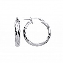 Silver Platinum Plate Twist Hoop Earrings