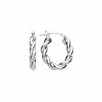 Silver Platinum Plate Twist Oval Hooop Earrings