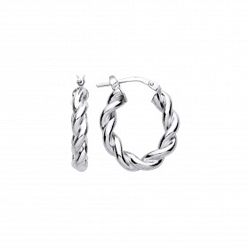 Silver Platinum Plate Twist Oval Hooop Earrings