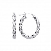 Silver Platinum Plate Twist Oval Hooop Earrings