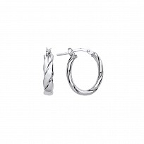 Silver Platinum Plate Flat Twist Oval Hoop Earrings