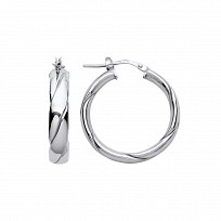 Silver Platinum Plate Flat Twist Round Hoop Earrings