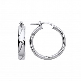 Silver Platinum Plate Flat Twist Round Hoop Earrings