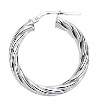 925 Sterling Silver Plain Twist Hoops: 25mm diamter, 3mm tube