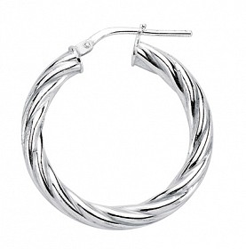 925 Sterling Silver Plain Twist Hoops: 25mm diamter, 3mm tube