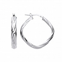 Silver Platinum Plate Twist Square Hoop Earrings