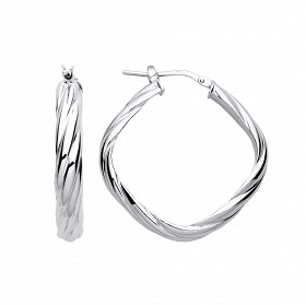 Silver Platinum Plate Twist Square Hoop Earrings