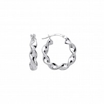 Silver Platinum Plate Twist Frost Hoop Earrings
