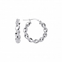 Silver Platinum Plate Twist Frost Hoop Earrings