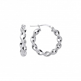 Silver Platinum Plate Twist Frost Hoop Earrings