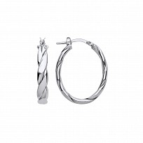 Silver Platinum Plate Flat Twist Oval Hoop Earrings