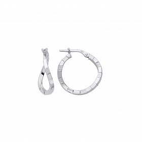 Silver Diamond Cut Swirl Twist Hoop Earrings