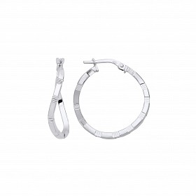 Silver Diamond Cut Swirl Twist Hoop Earrings
