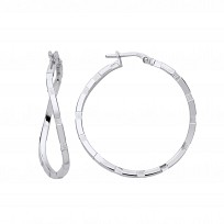 Silver Diamond Cut Swirl Twist Hoop Earrings