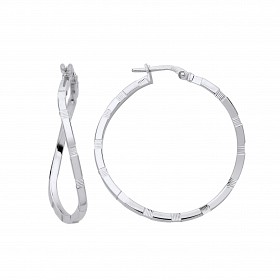 Silver Diamond Cut Swirl Twist Hoop Earrings