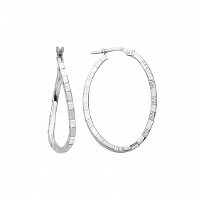 Silver Diamond Cut Swirl Twist Oval Hoop Earrings