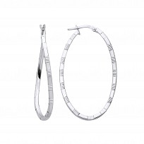 Silver Diamond Cut Swirl Twist Oval Hoop Earrings