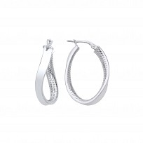 Silver Swirl Twist Oval Hoop Earrings