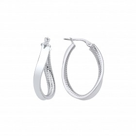 Silver Swirl Twist Oval Hoop Earrings