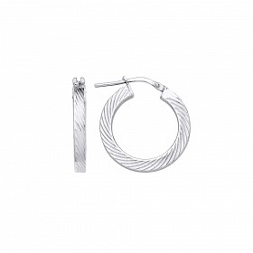 Platinum Plate 15mm Ribbed Hoop Earrings