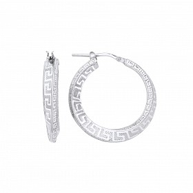Platinum Plate 20mm Greek Key Swirl Hoop Earrings