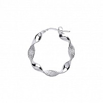 925 Sterling Silver Twisted Polished & Frosted Hoop Earrings 15mm