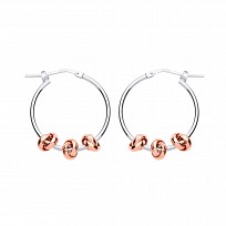 925 Sterling Silver Hoop Earrings With Rose Gold Trio Circle Link Feature
