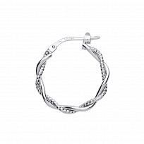 Silver Plain And Diamond Cut Twist Hoop Earrings