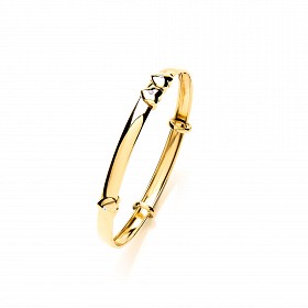 9ct Gold Children's Expandable Heart CZ Polished Bangle