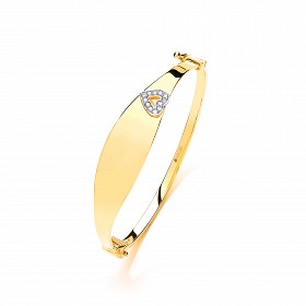 9ct Gold Children's CZ Heart ID Polished Bangle