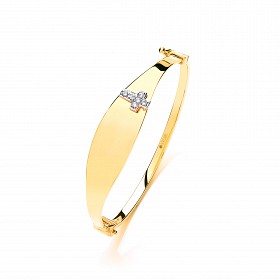 9ct Gold Children's CZ Cross ID Bangle