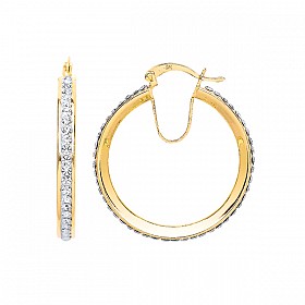 9ct Yellow Gold Crystal Hoop Earrings