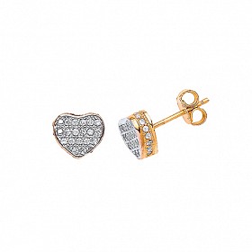 9ct Yellow Gold CZ Heart Stud Earring