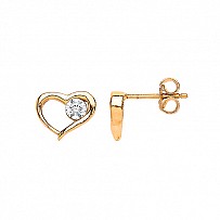 9ct Gold Heart Stud Earring with Single Cubic Zirconia