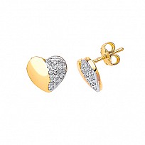 9ct Gold Heart Shaped Stud Earring with Cubic Zirconia