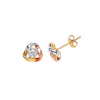 9ct Gold Three Colour CZ Knot Stud Earrings