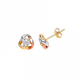 9ct Gold Three Colour CZ Knot Stud Earrings