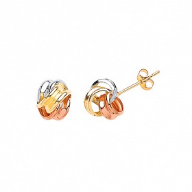 9ct Gold Three Colour Knot Stud Earrings