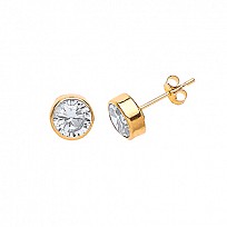 9ct Gold CZ Rubover Round Studs
