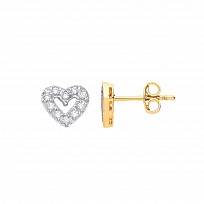 9ct Gold CZ Heart Stud Earrings