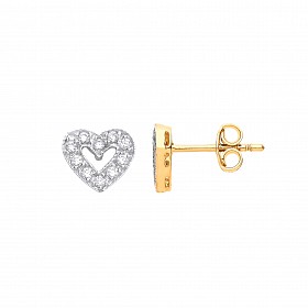 9ct Gold CZ Heart Stud Earrings