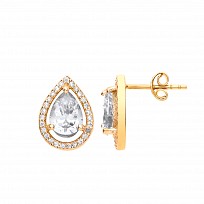 9ct Gold CZ Tear Drop Fancy Stud Earrings