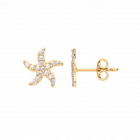 9ct Gold CZ Starfish Stud Earrings