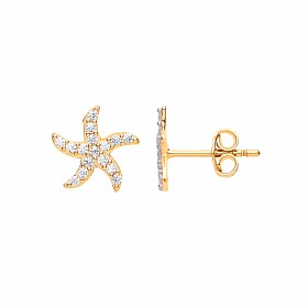 9ct Gold CZ Starfish Stud Earrings