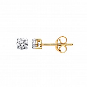 9ct Gold 4ml Round Single Stone, 4 Claw Stud Earrings