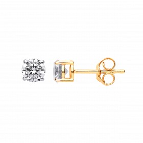 9ct Gold 6ml Round Single Stone, 4 Claw Stud Earrings