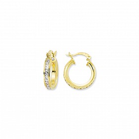 9ct Yellow Gold Hoops w/Channel Set CZ