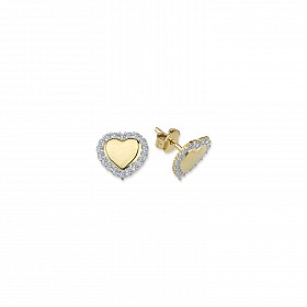 9ct Gold CZ Heart Stud Earrings